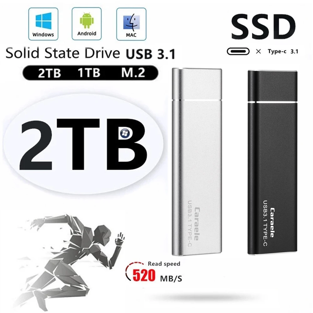 Disco duro externo portátil SSD, 2TB, 1TB, 500G, TYPE-C, móvil, unidades de estado sólido