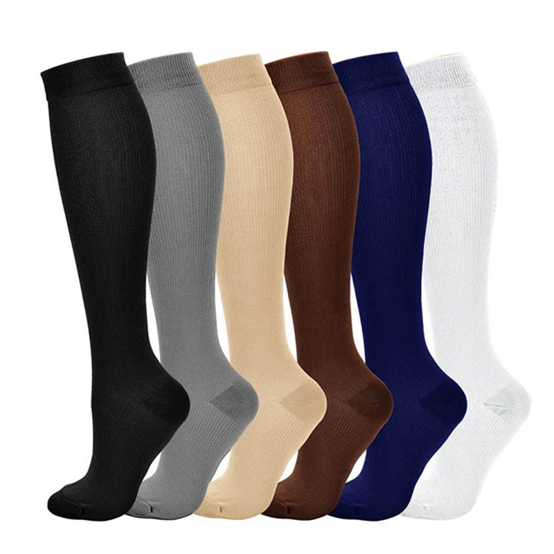 

Color Anti-vein Stockings Nylon Compression Socks Suitable For Running Sports Travel Reduced Pressure Pure Color Long Stockings