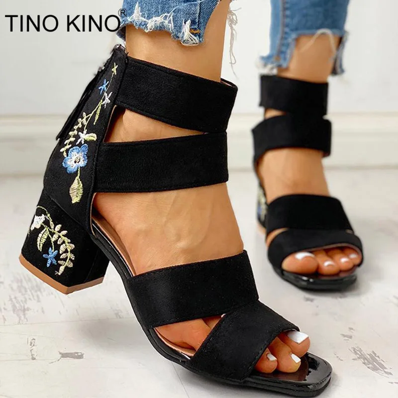 

TINO KINO Women Gladiator High Heel Sandals Open Toe Cover Heel Shoes Zip Thick Heels Female Fashion Casual Footwear Summer
