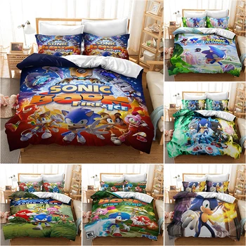 

Kids Bedding 3D Sonic Print Duvet Cover with Pillow Cover Bedding Set Single Double Twin Full Queen King Size for Bedroom Decor