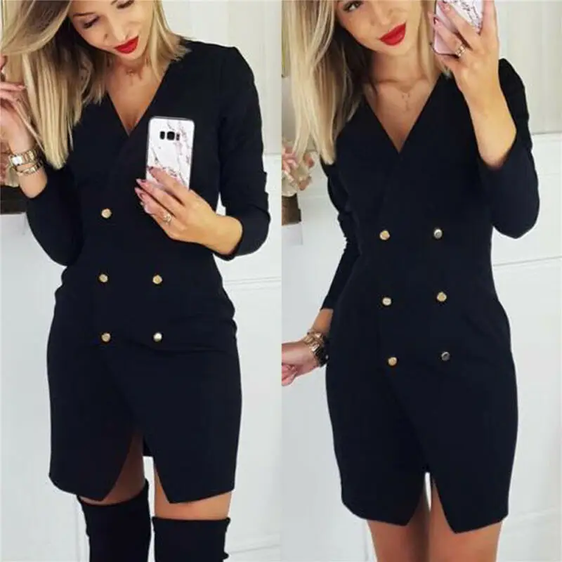 New Elegant Dresses women dress Office casual blazer Black dress Autumn winter slim suit ladies dresses