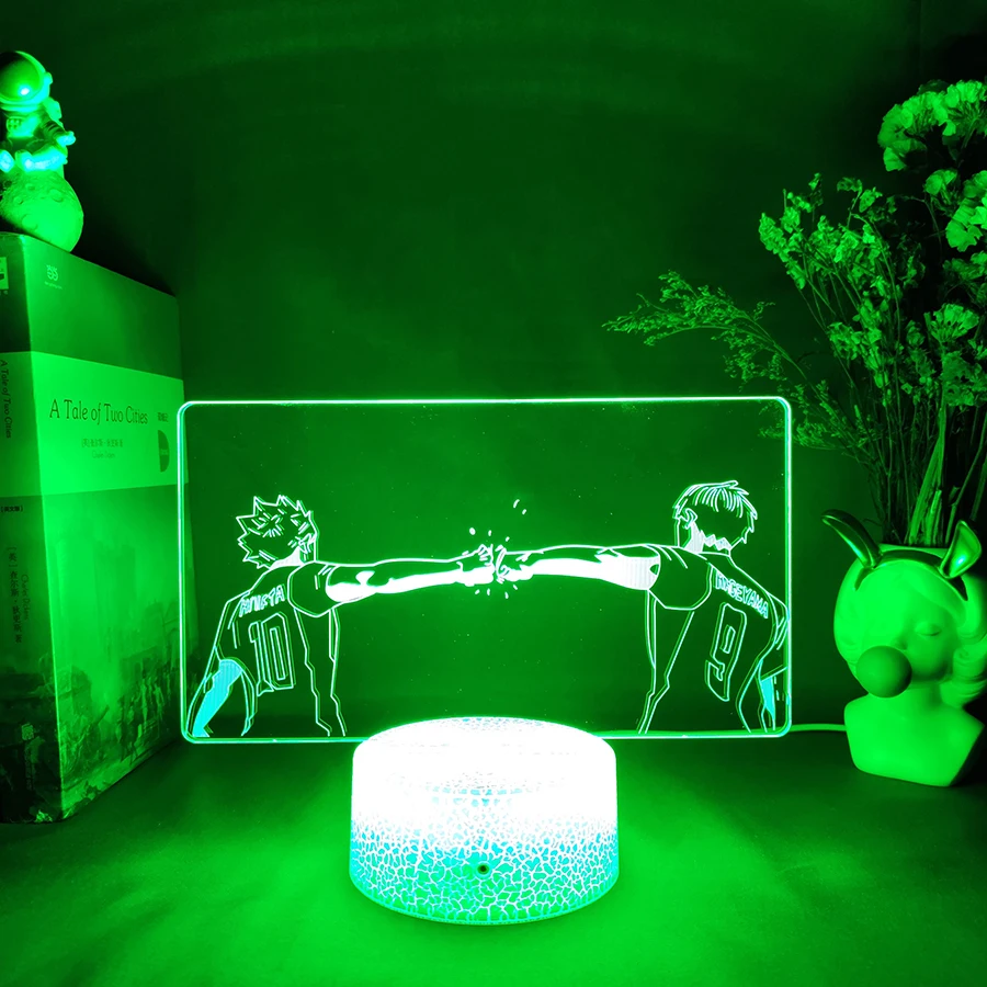 

3D LED Manga Light Hinata Shoyo & kageyama tobio Figurine Acrylic Night Lamp RGB Flashing Gift Desktop Setup Room Decor