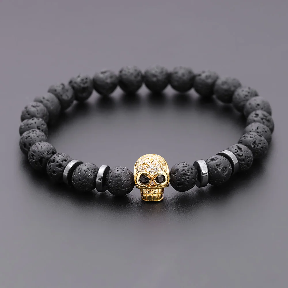 Black Eye Skull Hematite Bead Bracelet Men Classic Handmade 8mm Lava Stone Charm Bracelet For Men Jewelry Gift bracelet jewelry