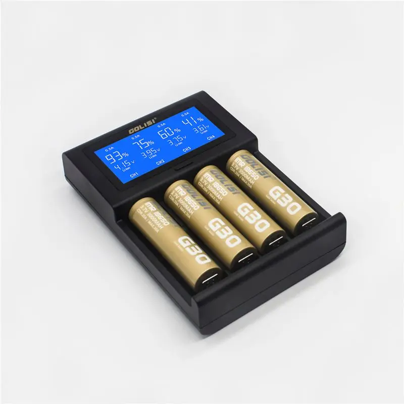 GOLISI i4 Смарт зарядное устройство ЖК-экран дисплей usb зарядка интеллектуальное 2A быстрое зарядное устройство 18650 26650 20700 Li-Ion NIMH