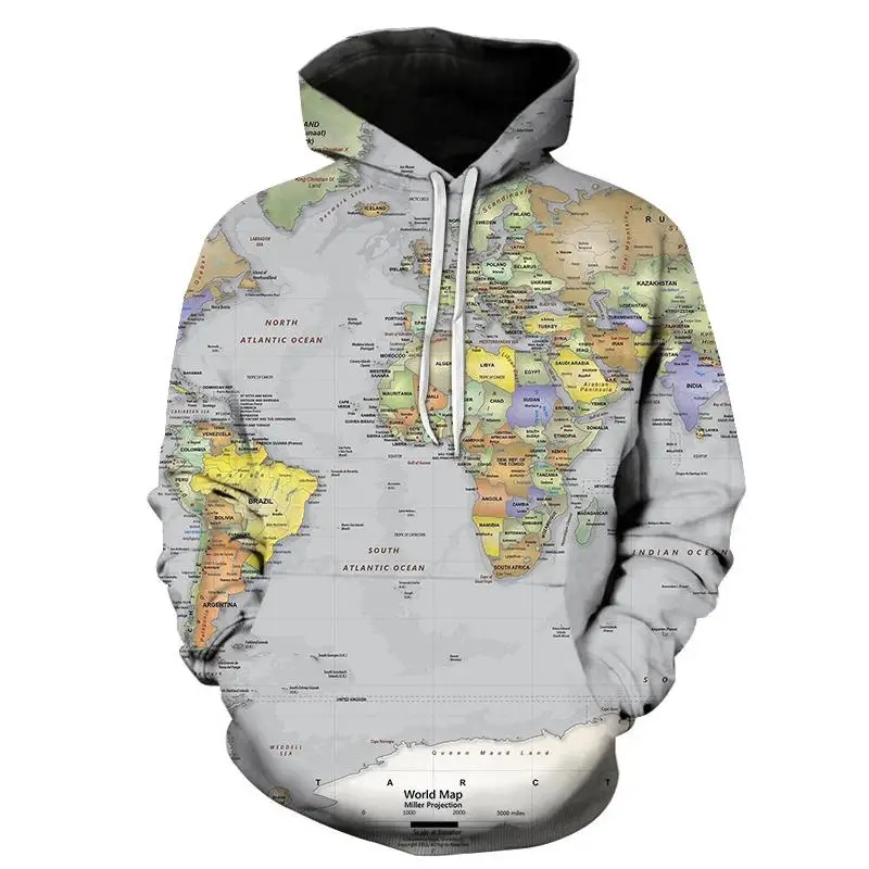 

World Map Print Hoodie 3d Hooded Sweatshirt Anime Hoodies Vintage Pattern Men Hip Hop Clothes for Streetwear Autumn Stylehoodies