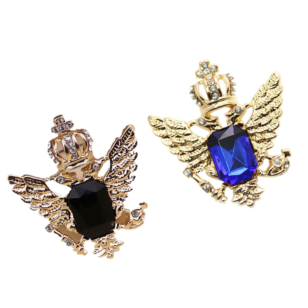 2pcs Fashion Scarf Jewelry Men Corsage Rhinestone Crown Collar Brooch Pins
