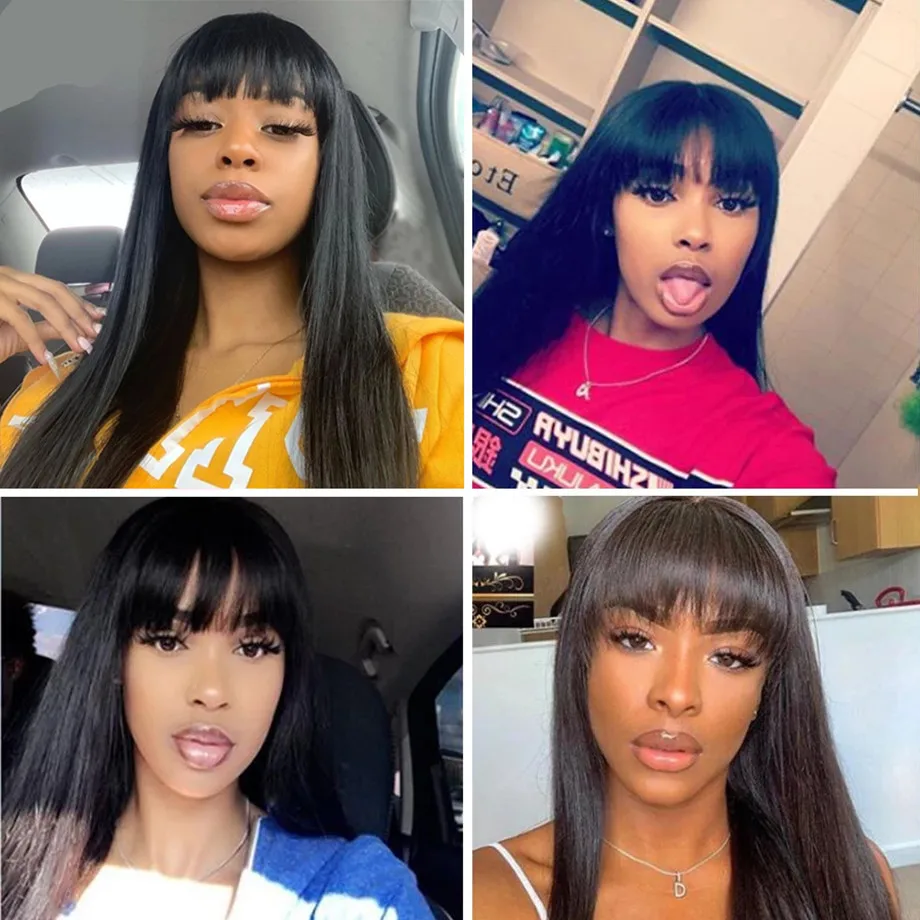 Fringe Wig Human Hair Extensions Straight Thick Bang Brazilian Straight Human Hair wig 180% density remy natural color 8-30inch
