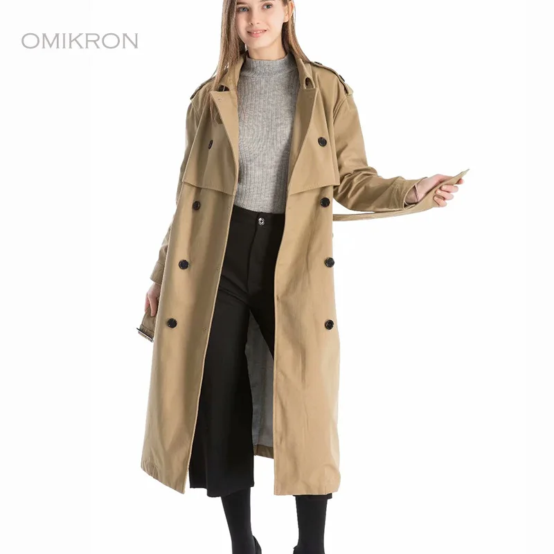 

OMIKRON 2019 Autumn New Women's Casual Trench Coat Oversize Double Breasted Vintage Washed Outwear Loose Casual Clothing