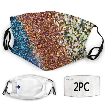 

Sequin Print Face Mask Dustproof Windproof Anti-spitting Fabric Facial Mask Protective Mascarillas With 2PCs Filters Маски#YL5