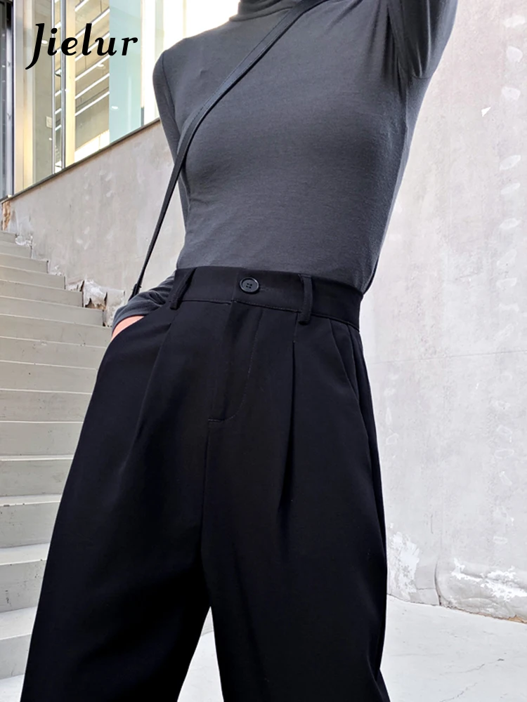 Jielur Black Suit Pants Women Spring Office Lady Straight Trousers