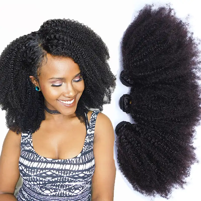 Mongolian Afro Kinky Curly Weave With Closure Human Hair