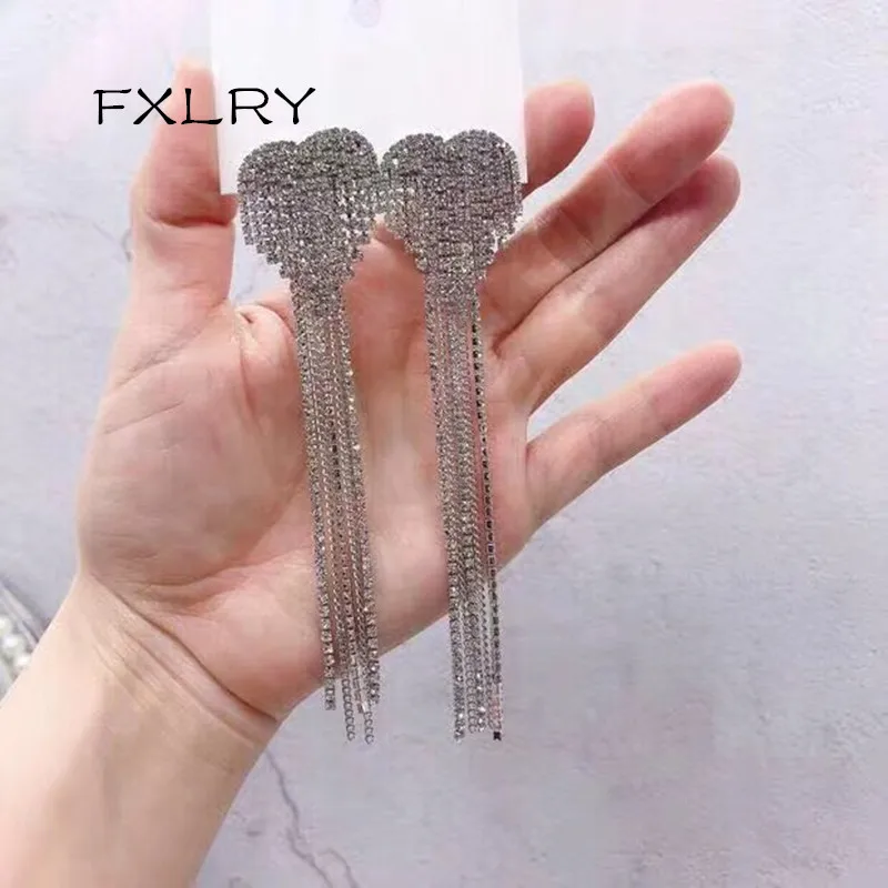 FXLRY модное платье шоу, Любовь Сердце Серьги-кисточки женские темперамент личности дикие длинные серьги девушка сердце