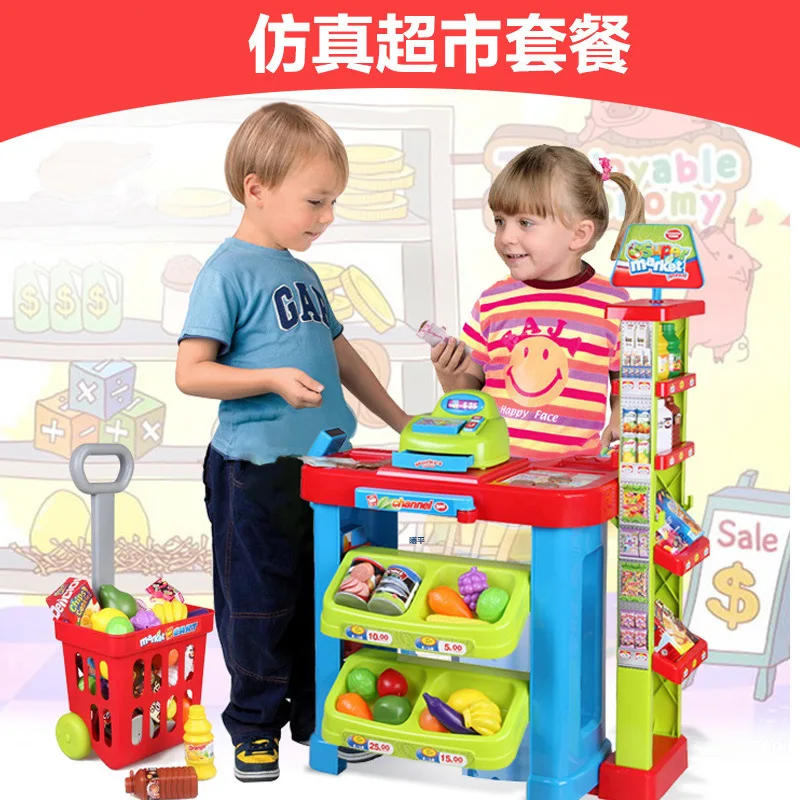 

Children Large Size Model Play House Sell Goods gou wu tai Shopping Cart Model Scene Simulation Cash Storage Stalls Toy