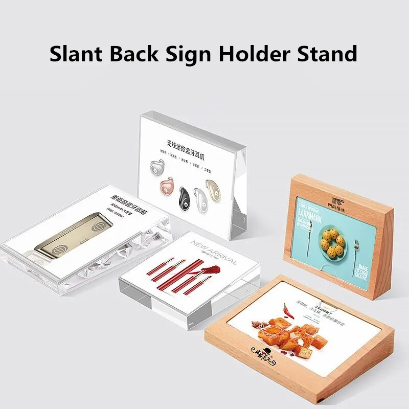 90*54mm Slant Shapes Clear Acrylic Sign Holder Stand Small Price Label  Paper Card Holder Frame Block 54x100mm acrylic block frame pricing cube sign holder