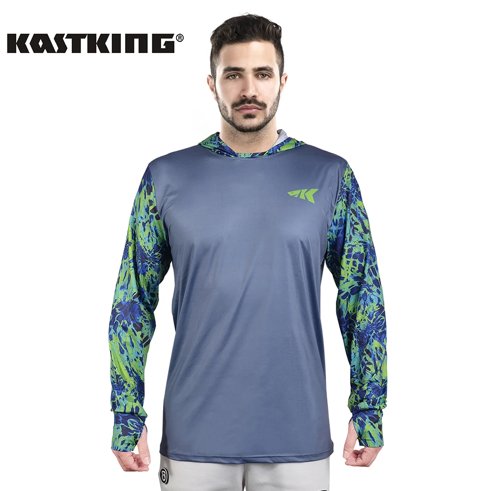 Mens Long Sleeve Fishing Sun Shirt Quick Dry Breathable Hooded Top UV Protection 