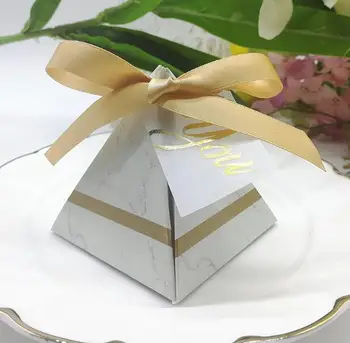 

100pcs European Marble Style Triangular Pyramid "For you" Wedding Favors Candy Boxes Party Gift Box Bomboniera Giveaways Box