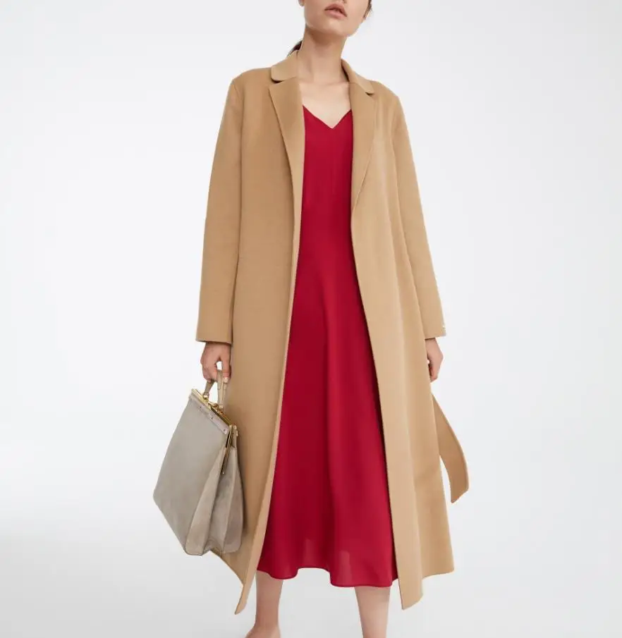 Женское кашемировое пальто большого размера на осень и зиму женское простое шерстяное длинное пальто макси с поясом