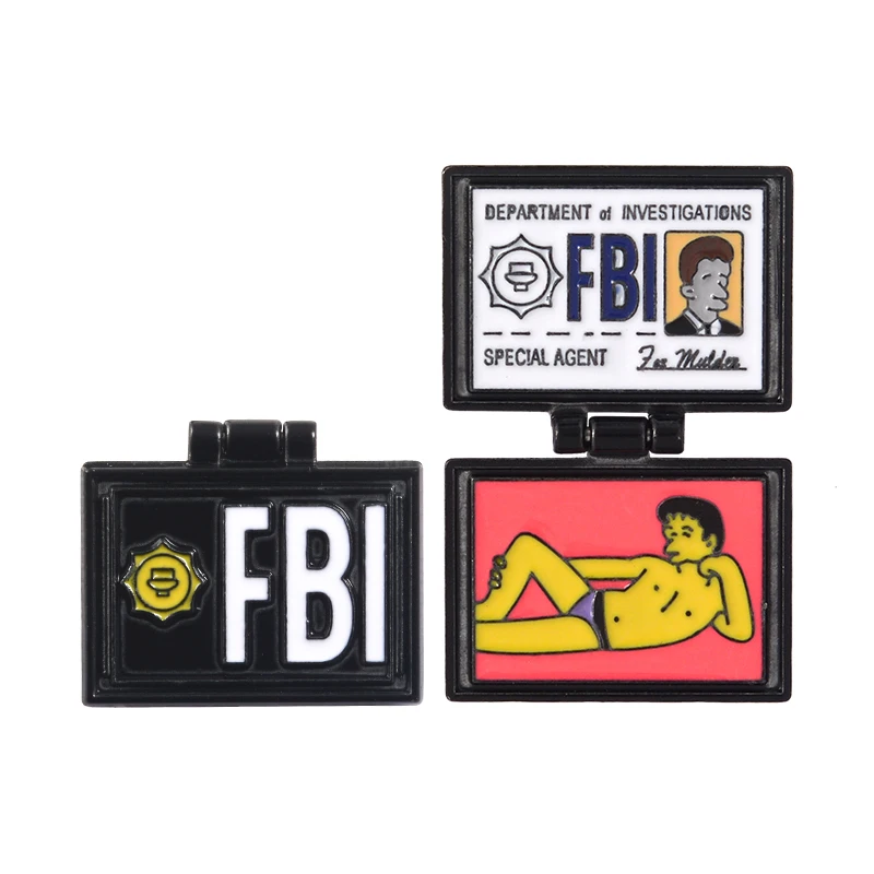 #*Cheap FBI Simpson Fold enamel pin X Files brooch Fox Mulder ID Card badge Jackets Clothes backpack bag Lapel pin Funny Jewelry gift