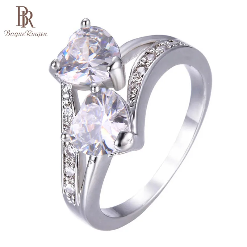 Bague Ringen, Новое поступление, серебро 925, ювелирное изделие, кольца для женщин, популярные, кристалл, циркон, Двойное сердце, кольцо для свадьбы, корейский стиль