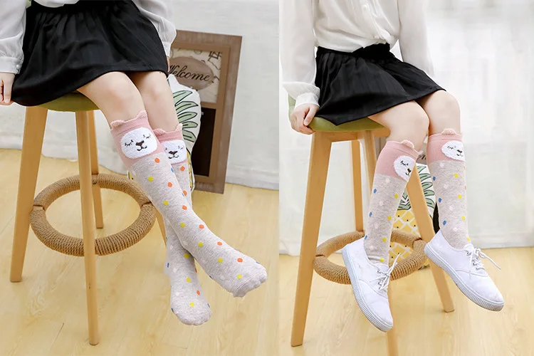 Girls Knee High Long Cotton Kawaii Cartoon Socks Kids Lovely Cat Dog Bear Rabbit Panda for Little School Children Baby 3-8 years