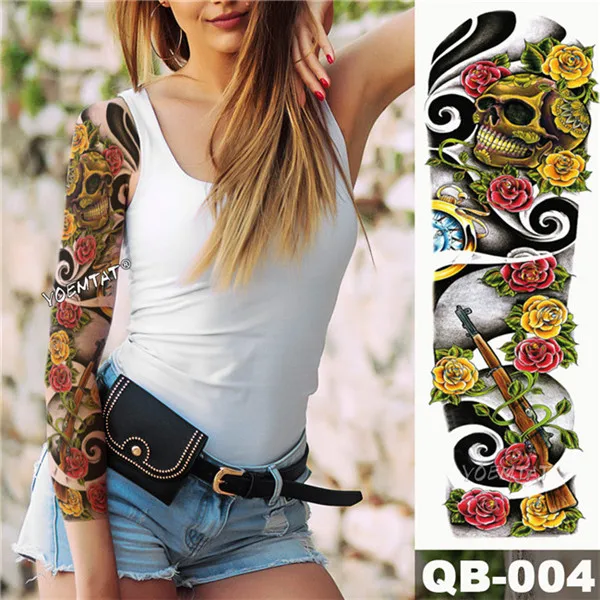 New 1 Piece Temporary Tattoo Sticker Sea of vibrant pink lotus Tattoo with Arm Body Art Big Sleeve Large Fake Tattoo Sticker - Цвет: 02