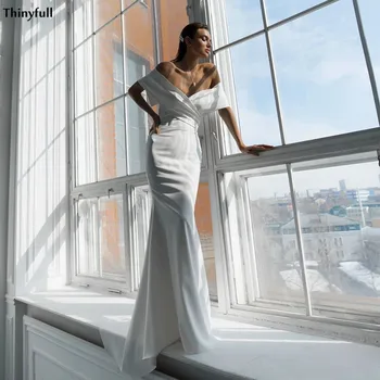 

Thinyfull Simple Mermaid Beach Wedding Dresses Off The Shoulder Bodice Boho Cheap Mariage Gowns With Train Abito Da Sposa 2021