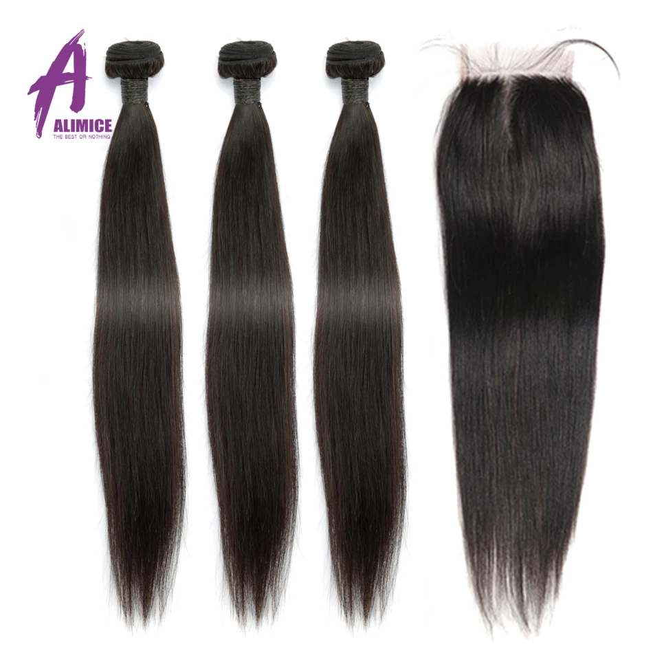 

8-30 Inch Bundles With Closure Brazilian Straight Hair Weave Bundles With Closure Alimice Human Hair With Closure Remy