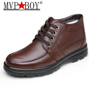 

Winter Men PU leather Ankle Boots High quality Thick wool male super warm snow boots Oxfords Men Lace-up cotton Shoes boot black