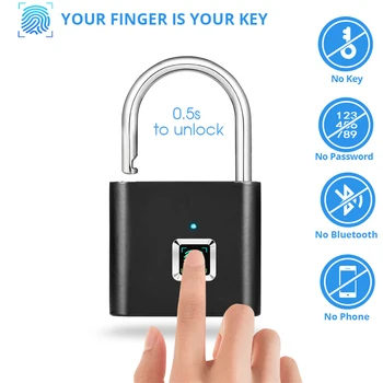 

Smart Fingerprint Lock USB Rechargeable Fingerprint Padlock Quick Unlock Zinc Alloy Metal Self Developing Chip for Door Luggage