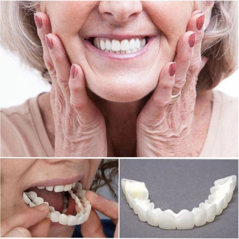 3 шт. имитации зубных протезов верхние зубы нижние зубы коробка держать улыбку комфорт подходит косметические зубные протезы зубы верхний шпон