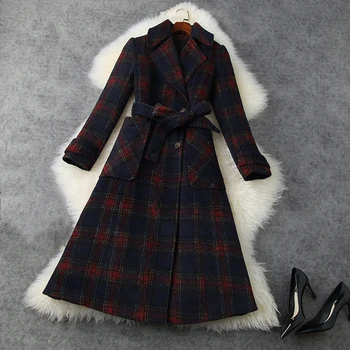 

HIGH STREET New 2020 Fall Winter Designer Coat WOmen's Plaid Wool Long Coat