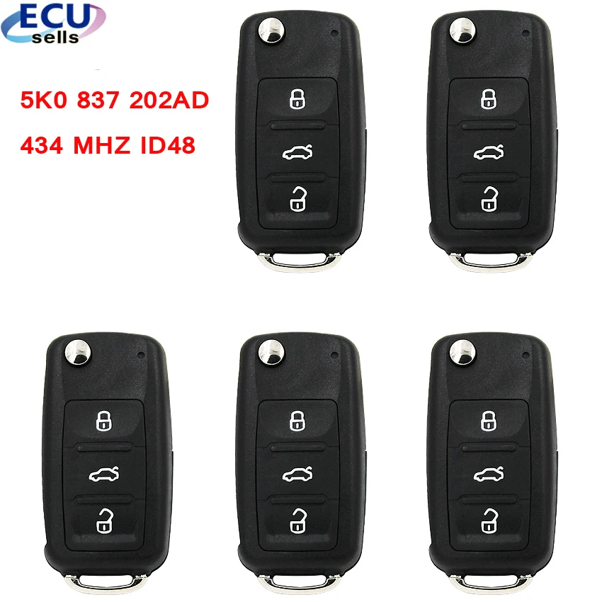 5 шт./лот 3 кнопки дистанционного ключа для VW VOLKSWAGEN PASSAT Tiguan Sagitar Lavida 5K0 837 202AD 434 МГц-ID48