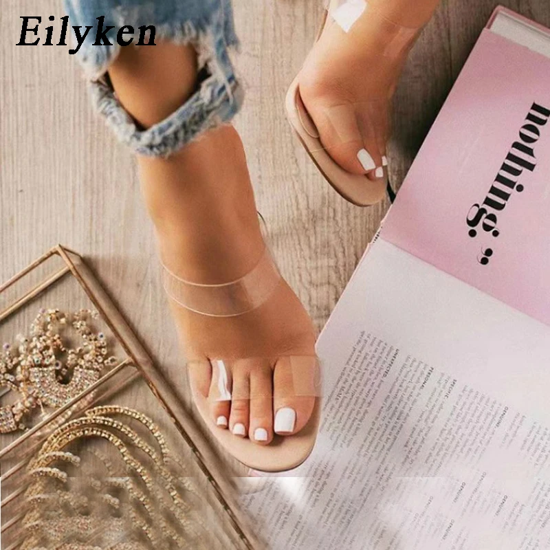 Eilyken PVC Transparent Open Toes Women's Slippers Summer Sexy High Quality Crystal Clear Heel Female Shoes Party Sandals