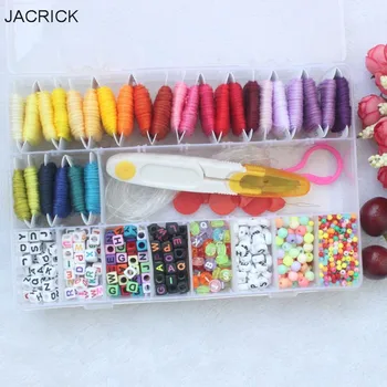 

28 Multicolor Embroidery Floss Bracelet Making Beads Kit for Friendship Jewelry