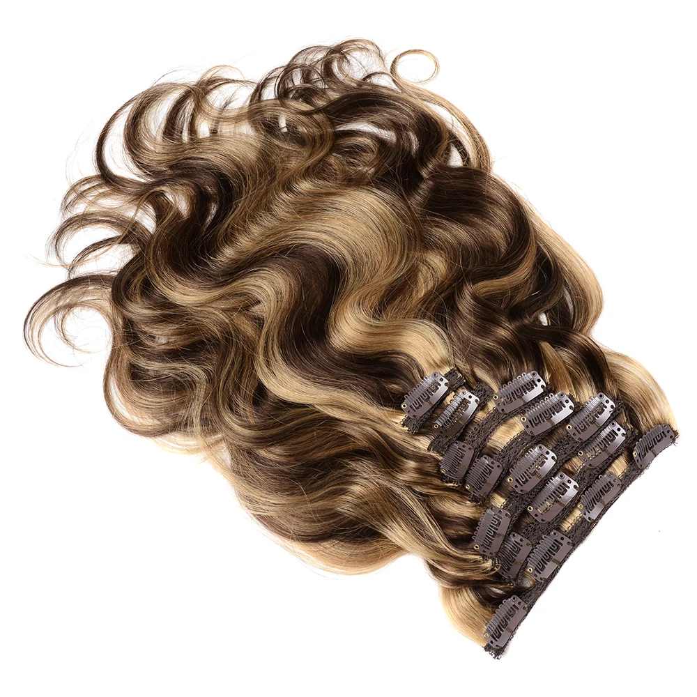 

Doreen 240g 260g 280g Natural Human Hair Clip in Extensions Machine Made Remy Brazilian Hair Caramel Color Wavy Clip Ins
