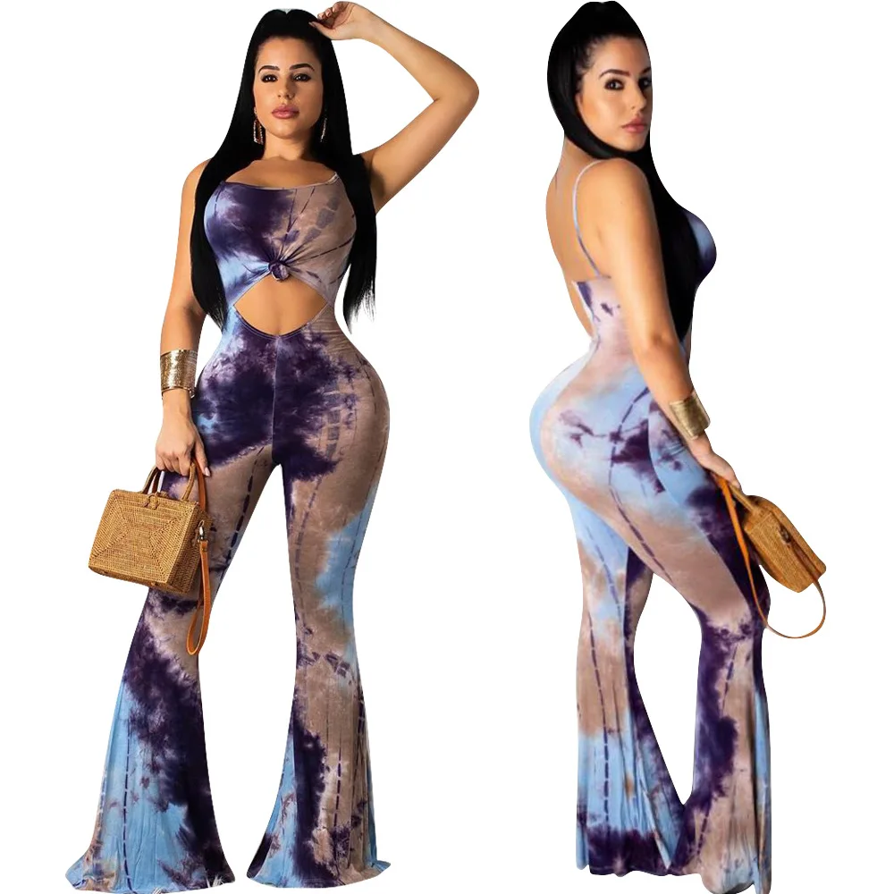 Tie Dye Galaxy женские Леггинсы для йоги, комбинезоны с вырезами, дизайн, женские расклешенные Комбинезоны на тонких бретельках K8052