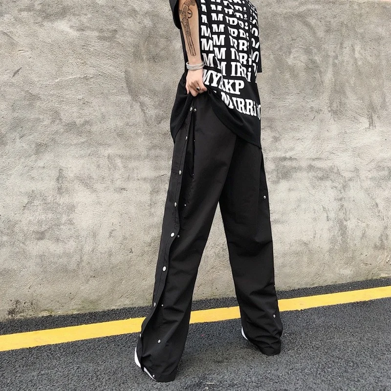 Side Buttons Hip Hop Harem Pants for Mens 2021 Fashion Trends Wide Leg Sweatpants Teen Harajuku Baggy Jogging Trousers - Image 3