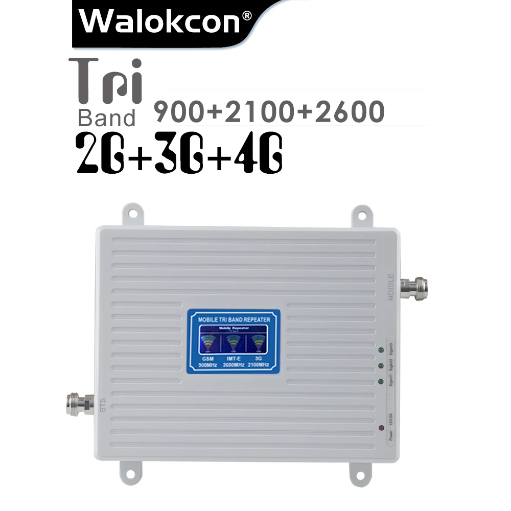 Ретранслятор сотового сигнала 2G 3G 4G GSM 900 WCDMA 2100 LTE 2600 трехдиапазонный 70 дБ ЖК