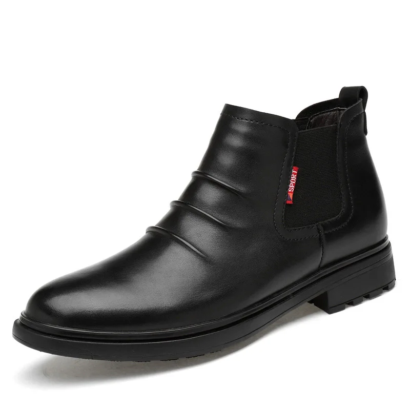 

Youki Chelsea Boots Men Casual Leather Shoe Male Autumn Genuine Leather Winter Boot Men's Boot Slip on Fur Warm Snow Shoe