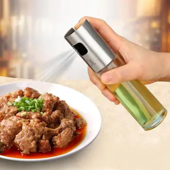 

Pump Kitchen Oil Spray Bottle 100ml Glass Oil Pot Stainless Steel Olive Oil Sprayer Leakproof Drops BBQ Oil Dispenser