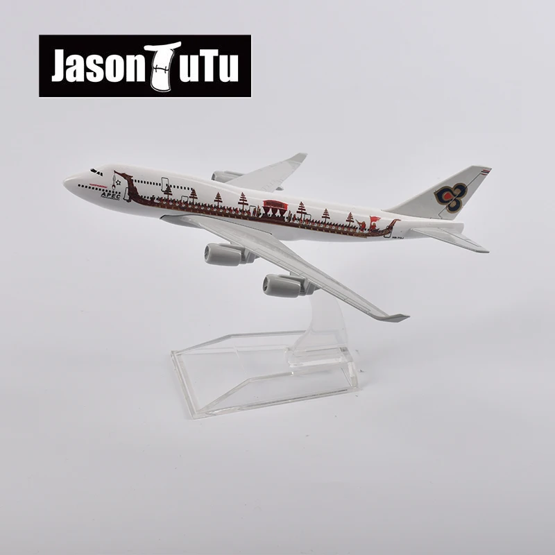 JASON TUTU 16cm Thai Dragon-boat Boeing 747 Airplane Model Plane Model Aircraft Diecast Metal 1/400 Scale Planes Dropshipping