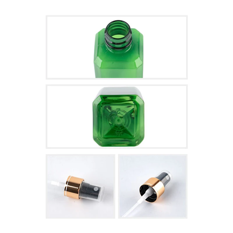 100ml Transparent Square Empty Plastic Bottles Gold Aluminum Sprayer 100cc Cosmetic Containers Perfume Bottle With Spray Pump-1