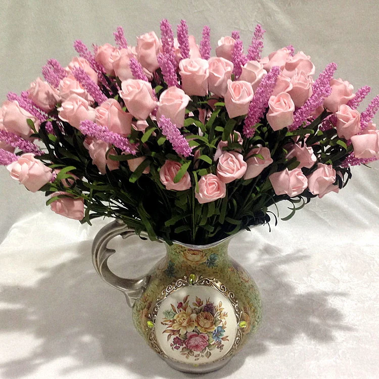 Свадебные 9 цветы лаванды розы искусственные шелковые цветы декоративное украшение в виде гортензии - Цвет: Light Pink
