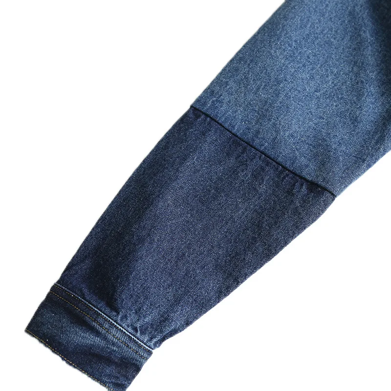 

19 New Style Retro Double Color Contrast Color Sleeve Joint Fold-down Collar WOMEN'S Denim Jacket Short Coat Fashion