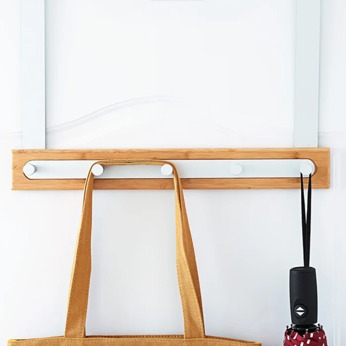 Newly Door Back Rack Bamboo Aluminum 5 Hooks Multifunction Traceless Hanging Hook