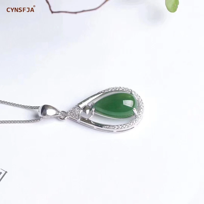CYNSFJA Реал Certified(Hetian) нефрита Jade Jasper 925 пробы серебро ювелирные амулеты талисманы зеленый нефритовый кулон лучшие подарки
