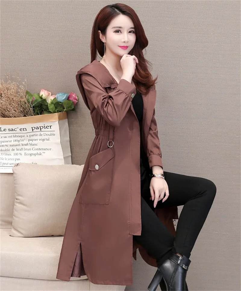 2021 Spring Autumn Long Trench Coat Women Casual Thin Windbreaker Female Overcoat Long Coat Ladies Slim Outwear Coats Plus Size lightweight puffer jacket