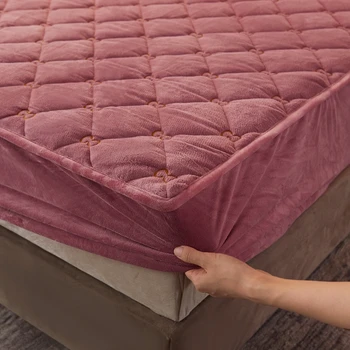 

Bonenjoy Thicken Bed Cover Quilted Filling Fleece Flannel Mattress Protector for Winter Coral Fleece Mattress Cover180x200