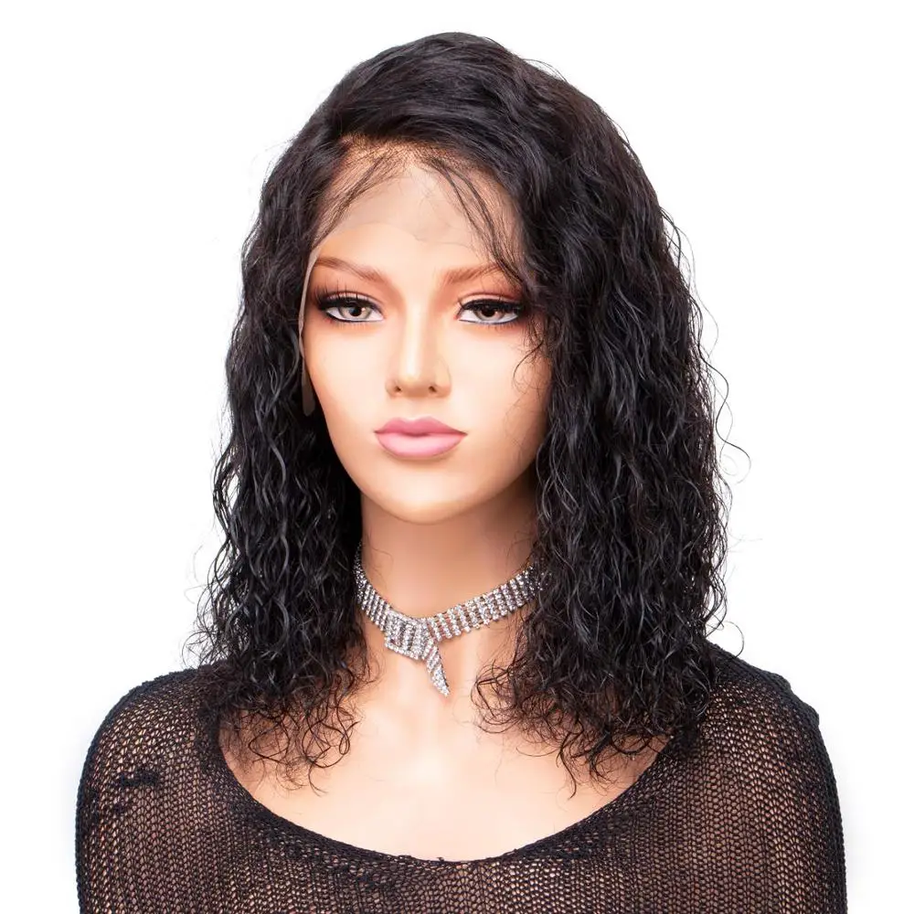 Natural Color 13x6 короткий кудрявый парик 130% плотность Синтетические волосы на кружеве парики из натуральных волос на кружевной Боб бразильский Реми человеческие волосы с эффектом деграде(переход от светлые предварительно вырезанные парик - Цвет: Natural Color