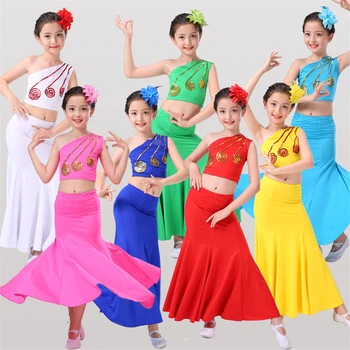 

7Color Girls Dance Costumes Traditional Ancient Chinese Dai Peacock Stage Performance Kids Dancing Competition Dress Outfit